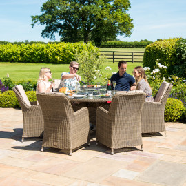 Winchester 6 Seat Round Fire Pit Dining Set with Venice Chairs and Lazy Susan