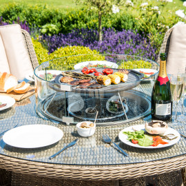 Winchester 6 Seat Round Fire Pit Dining Set with Venice Chairs and Lazy Susan