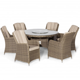 Winchester 6 Seat Round Fire Pit Dining Set with Venice Chairs and Lazy Susan