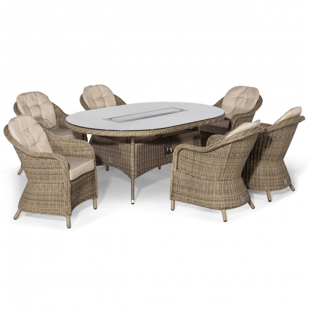 Winchester 6 Seat Oval Fire Pit Dining Set with Heritage Chairs