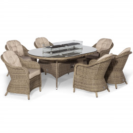 Winchester 6 Seat Oval Fire Pit Dining Set with Heritage Chairs