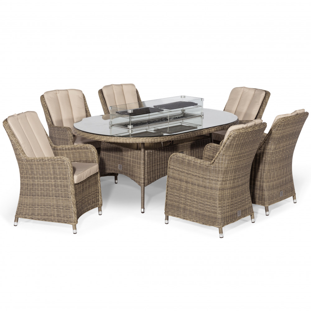Winchester 6 Seat Oval Fire Pit Dining Set with Venice Chairs