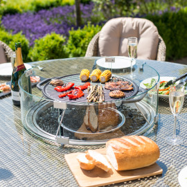 Winchester 8 Seat Round Fire Pit Dining Set with Heritage Chairs and Lazy Susan