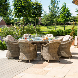 Winchester 8 Seat Round Fire Pit Dining Set with Heritage Chairs and Lazy Susan