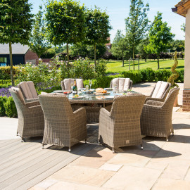 Winchester 8 Seat Round Fire Pit Dining Set with Venice Chairs and Lazy Susan
