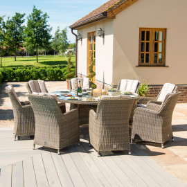 Winchester 8 Seat Round Fire Pit Dining Set with Venice Chairs and Lazy Susan
