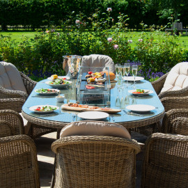 Winchester 8 Seat Oval Fire Pit Dining Set with Heritage Chairs