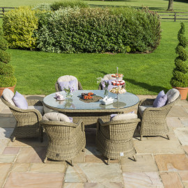 Winchester 6 Seat Oval Ice Bucket Dining Set with Heritage Chairs Lazy Susan