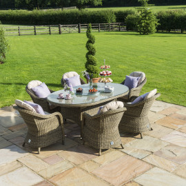 Winchester 6 Seat Oval Ice Bucket Dining Set with Heritage Chairs Lazy Susan
