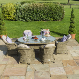 Winchester 6 Seat Oval Ice Bucket Dining Set with Heritage Chairs Lazy Susan