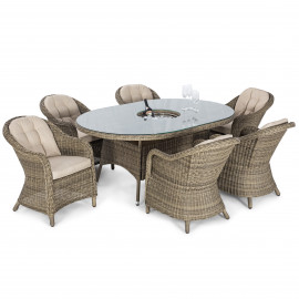Winchester 6 Seat Oval Ice Bucket Dining Set with Heritage Chairs Lazy Susan