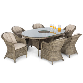 Winchester 6 Seat Oval Ice Bucket Dining Set with Heritage Chairs Lazy Susan