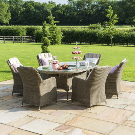 Winchester 6 Seat Oval Ice Bucket Dining Set with Venice Chairs Lazy Susan