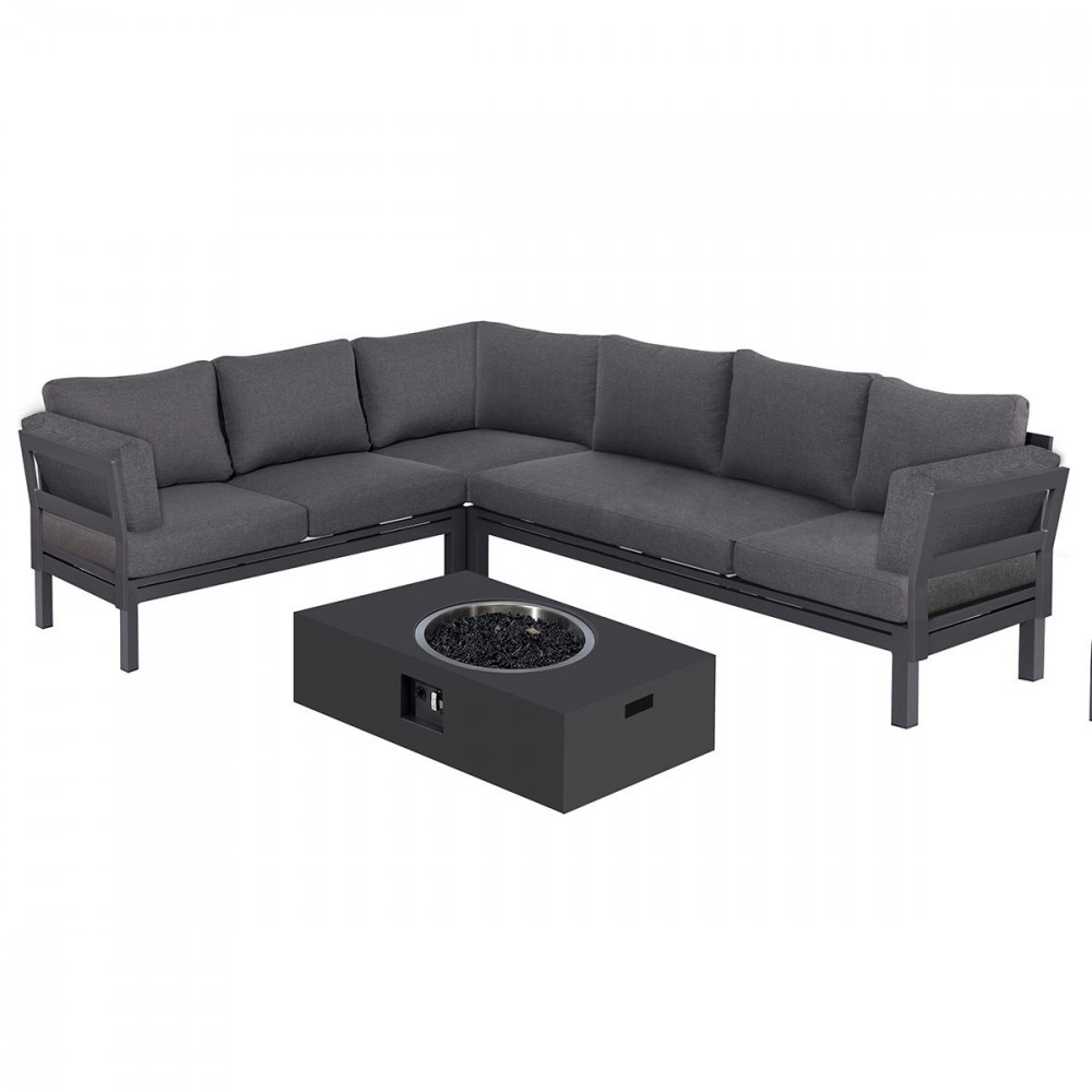 Oslo Corner Group with Rectangular Gas Fire Pit Table / Charcoal