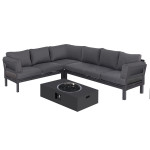 Oslo Corner Group with Rectangular Gas Fire Pit Table / Charcoal