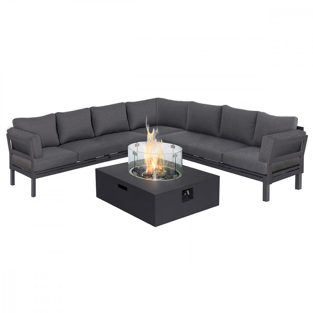Oslo Large Corner Group with Square Gas Fire Pit Table / Charcoal