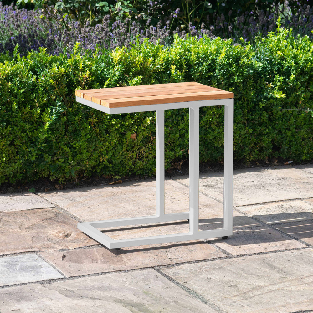 Oslo U Shaped Teak Top Side Table / White