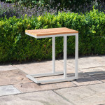 Oslo U Shaped Teak Top Side Table / White