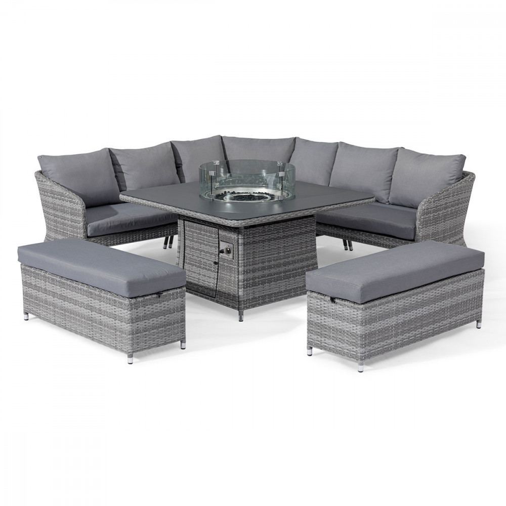 Santorini Deluxe Corner Dining Set with Fire Pit Table