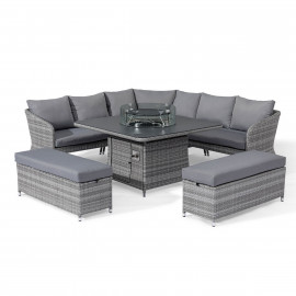 Santorini Deluxe Corner Dining Set with Fire Pit Table