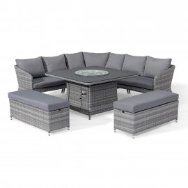 Santorini Deluxe Corner Dining Set with Fire Pit Table