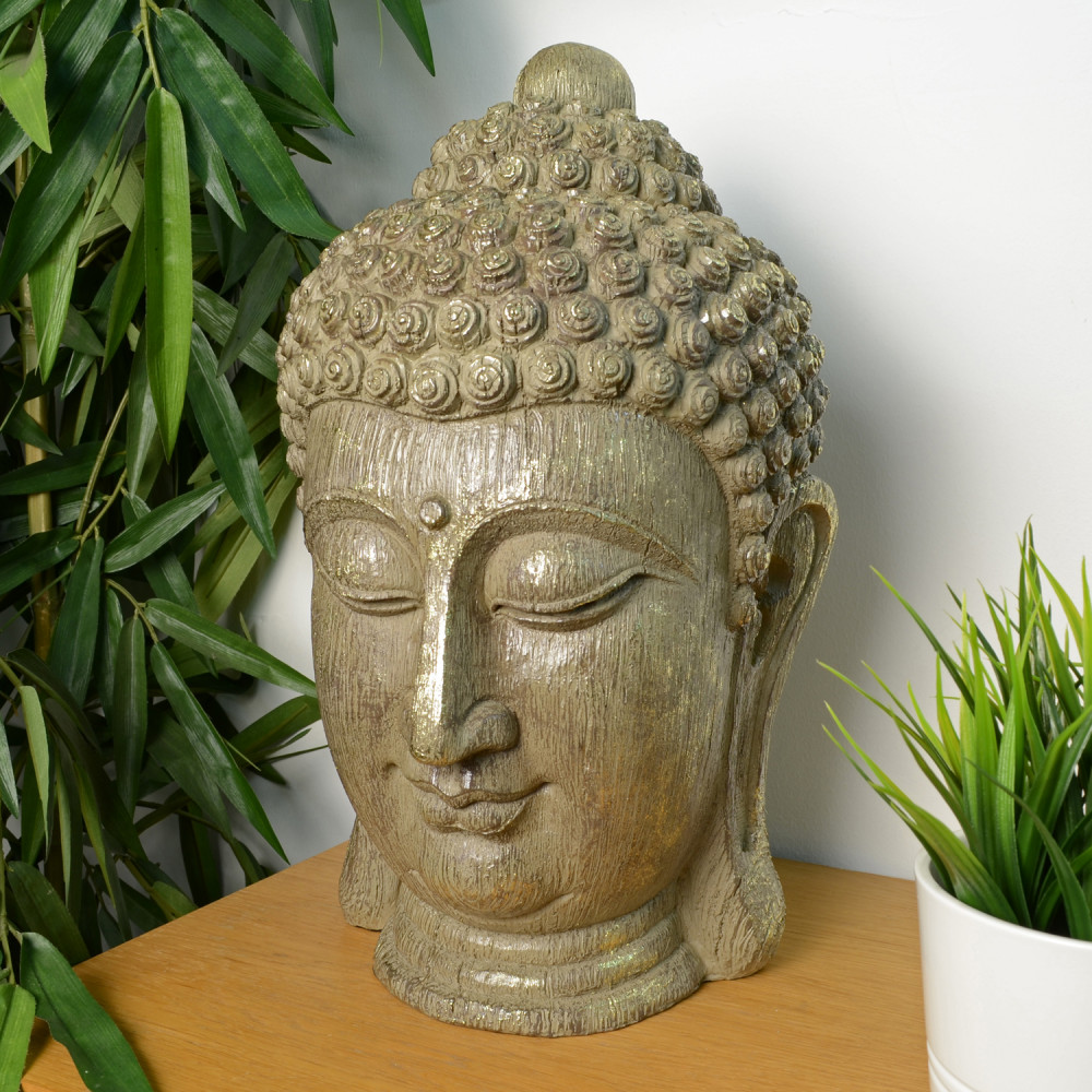 Buddha Head Carved Wood Effect