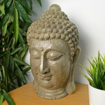 Buddha Head Carved Wood Effect