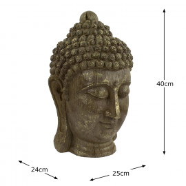 Buddha Head Carved Wood Effect