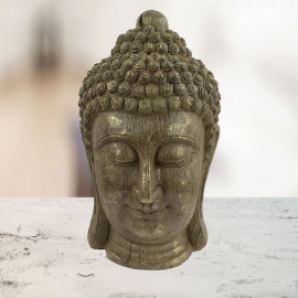 Buddha Head Carved Wood Effect