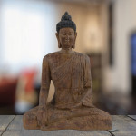 Buddha Sitting Carved Wood Effect