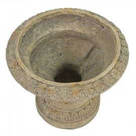 Fluted Urn Low 28cm Weathered Dark Stone Effect