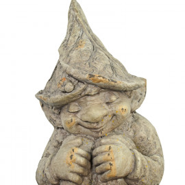 Gnome Sitting 36cm Weathered Dark Stone Effect