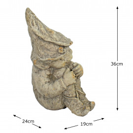 Gnome Sitting 36cm Weathered Dark Stone Effect