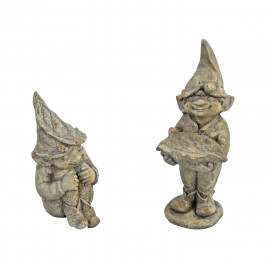 Gnome Sitting 36cm Weathered Dark Stone Effect