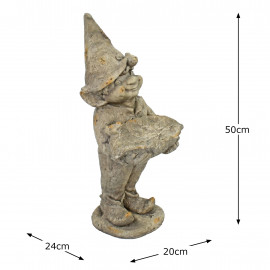 Gnome Standing 50cm Weathered Dark Stone Effect