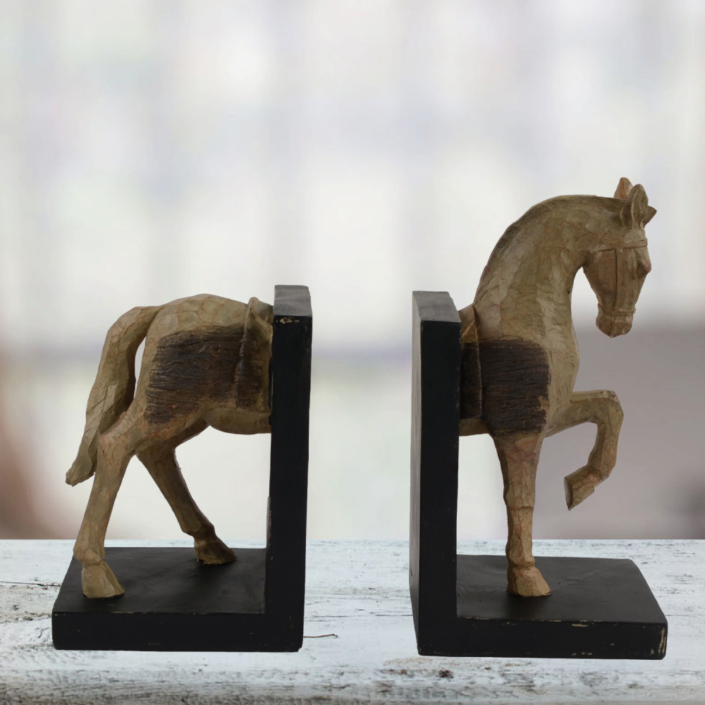 Horse Bookends Carved Wood Effect