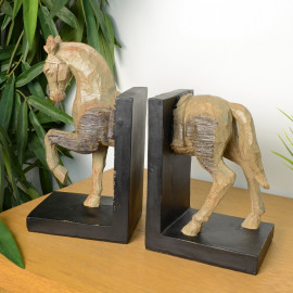 Horse Bookends Carved Wood Effect