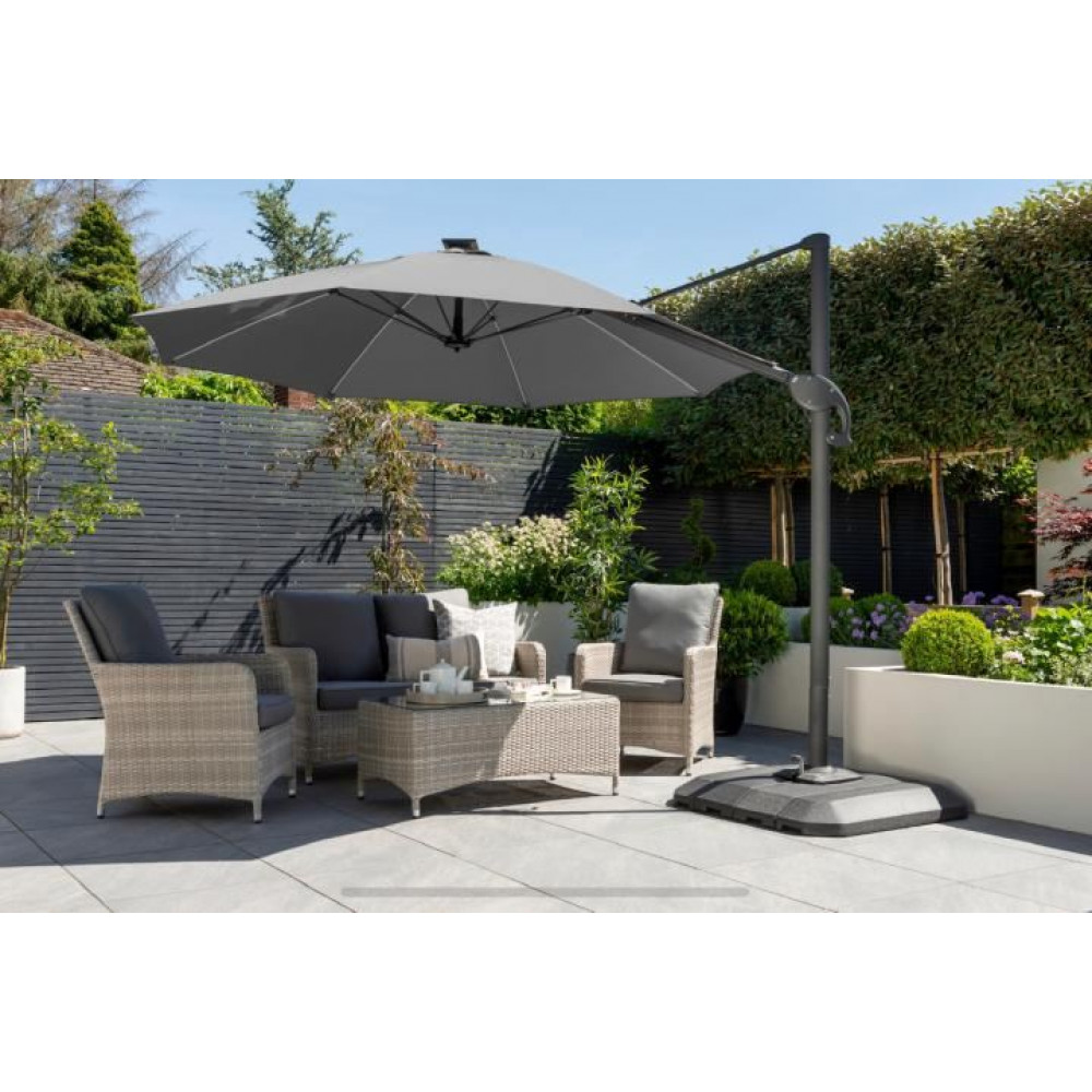 Norfolk Leisure 3m Round LED Cantilever Parasol & Base
